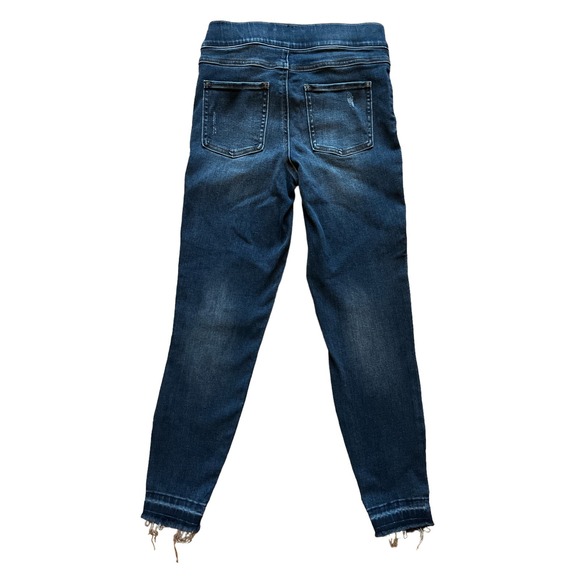 SPANX, Blue Distressed Denim Pull On Fray Hem Legging Jeans, Size XS - Picture 4 of 7